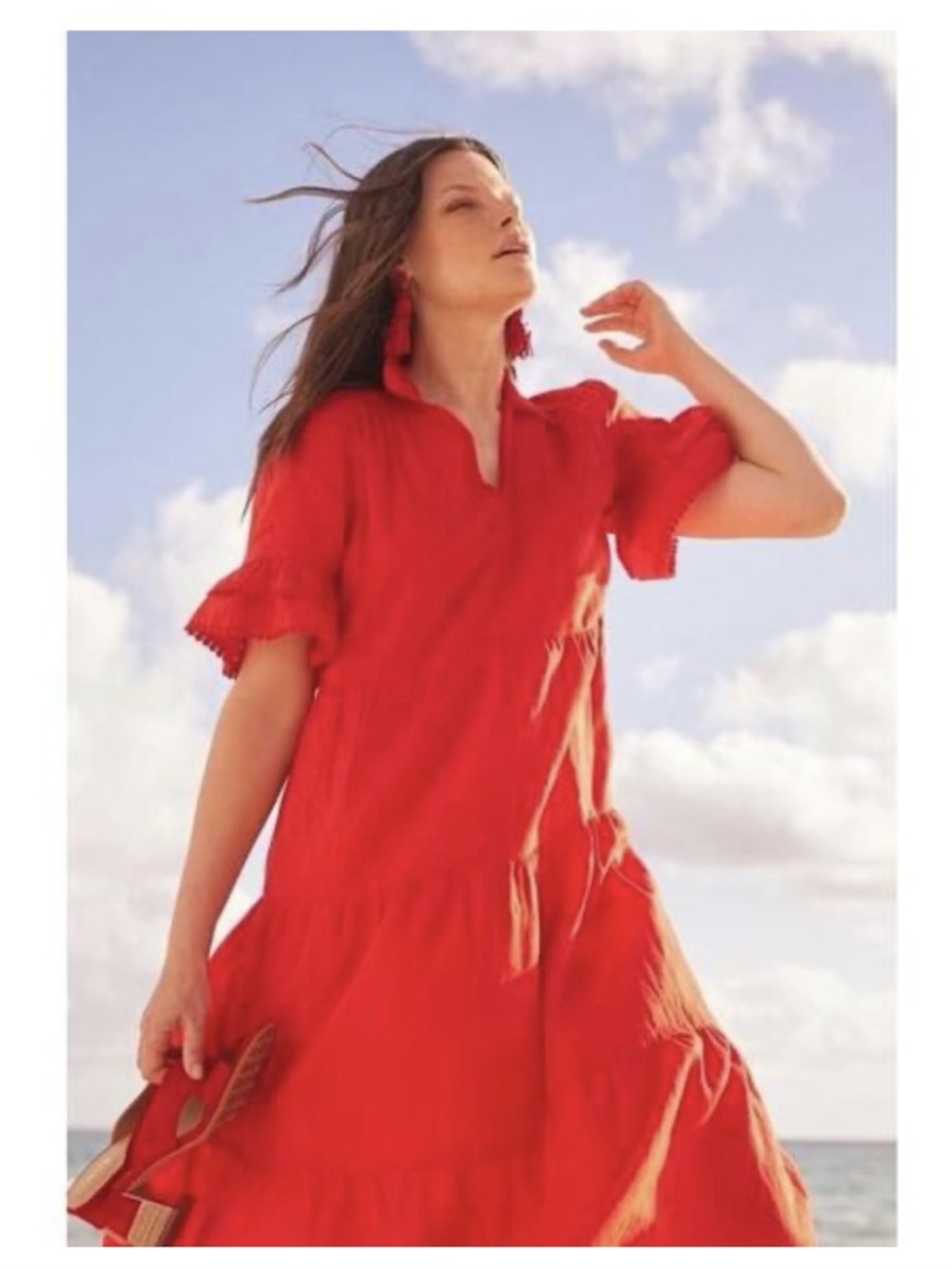 Chico's Bright Red Button-Front Linen Dress